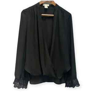 Jealous Tomato Sexy Black Chiffon Faux Wrap Blouse
